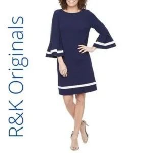 Chetta B R&K Originals Mini Dress Sz 10 Navy Blue White W-328